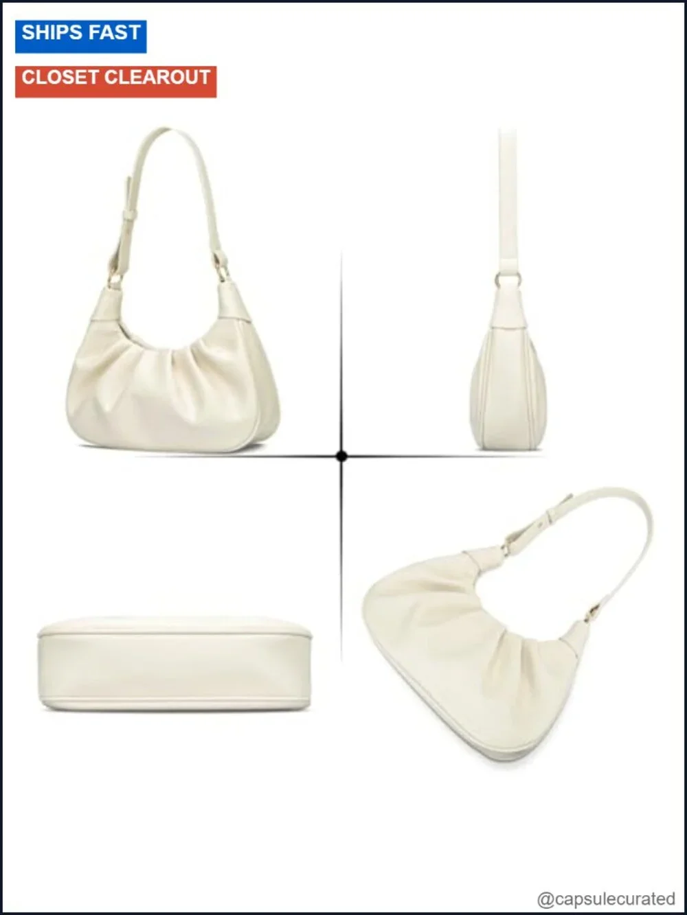 Faux Leather Ruched Hobo Shoulder Bag Underarm Purse Women